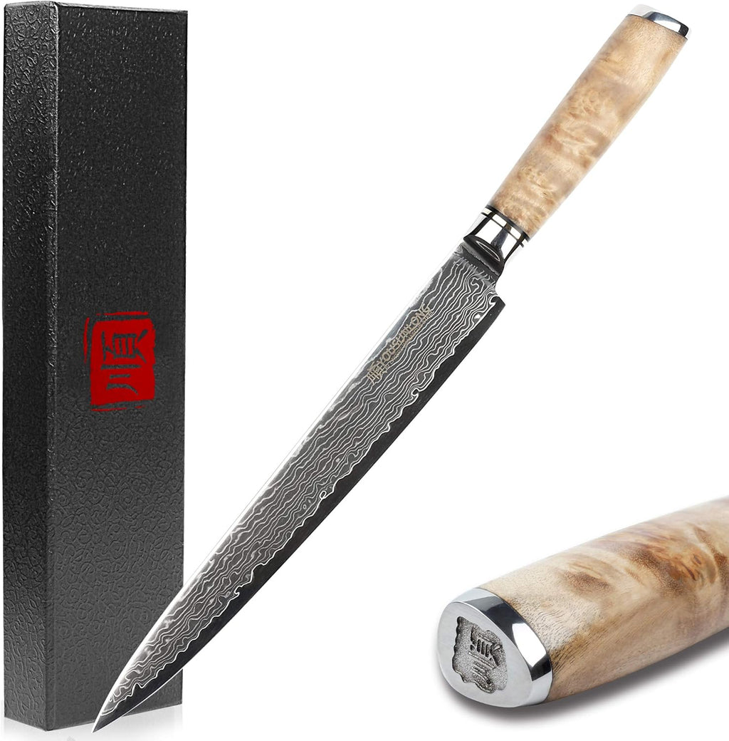 10 Inch Damascus Steel Fillet Knife with Walnut Wood Sheath A75007
