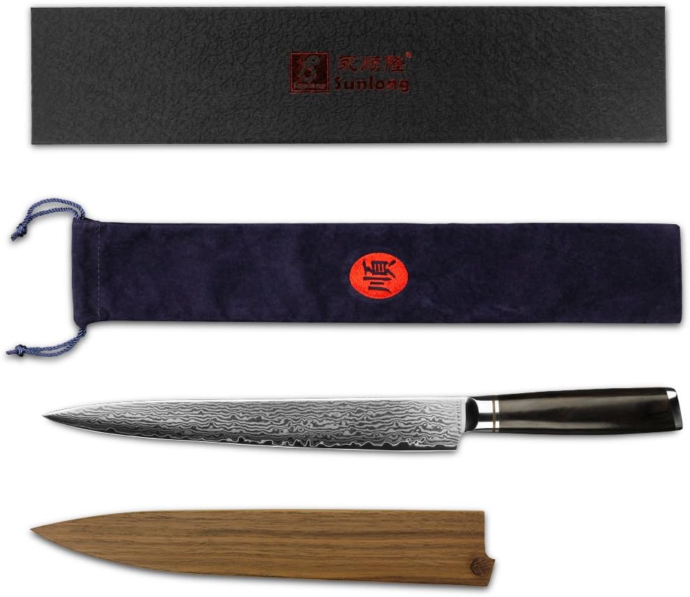 10 Inch Damascus Steel Fillet Knife with Walnut Wood Sheath A75007