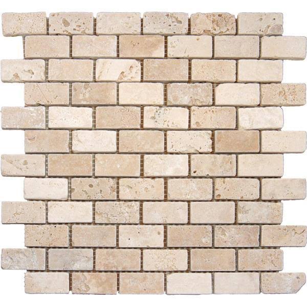 Tumbled Travertine Mesh-Mounted Mosaic Tile A1955