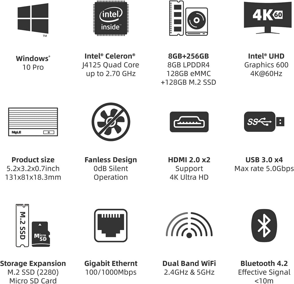 Fanless Mini PC Window11 Pro Celeron J4125 8GB/128GB Small Desktop Computer L402