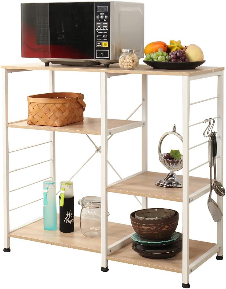 White Oak Kitchen Baker's Rack Storage Cart Workstation Shelf D6762
