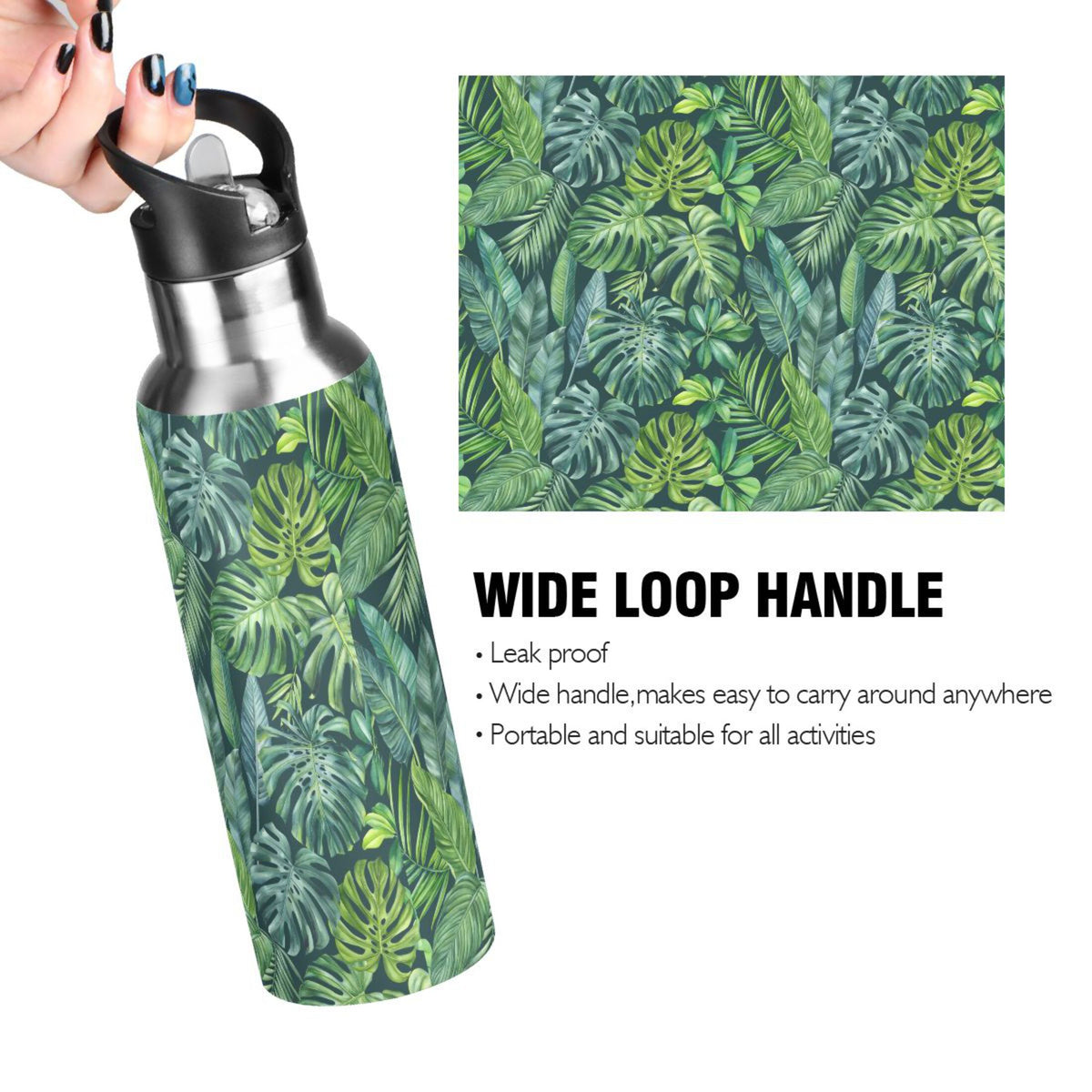 Green Stainless Steel Insulated Water Bottle with Straw Lid V215623