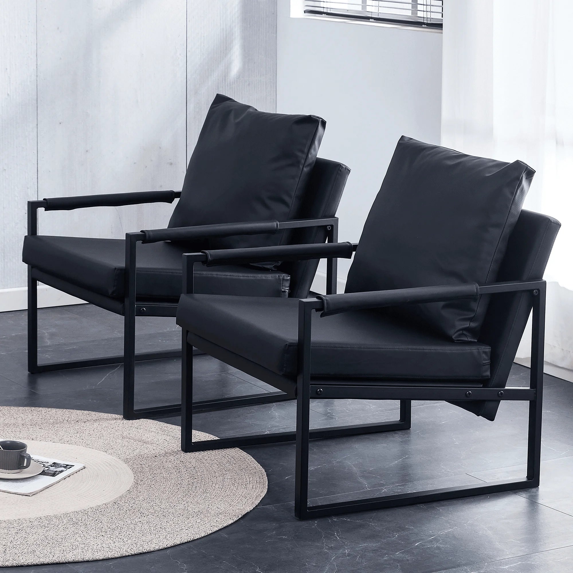 Black PU Leather Accent Armchair with Metal Frame Y8046