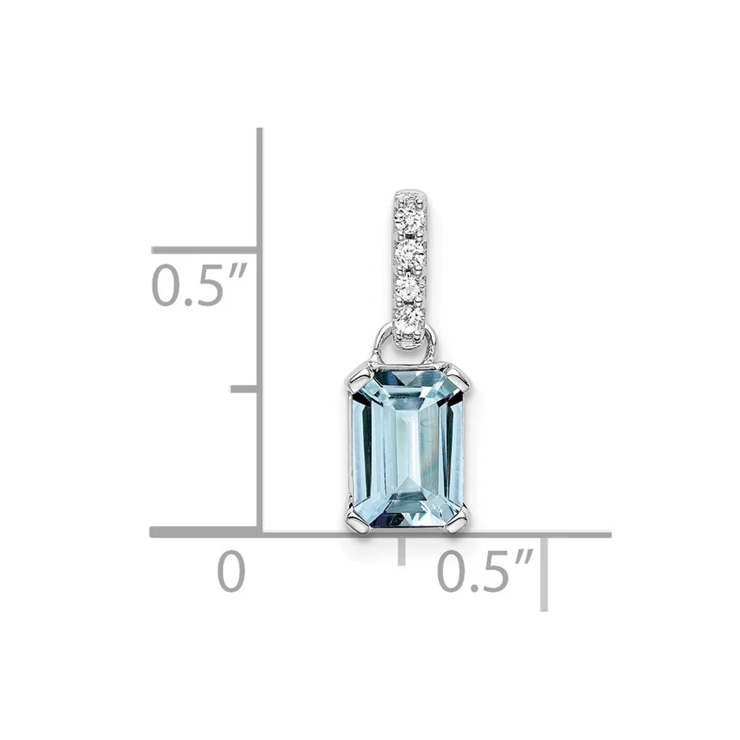 10k White Gold Aquamarine and Diamond Pendant Necklace F50256
