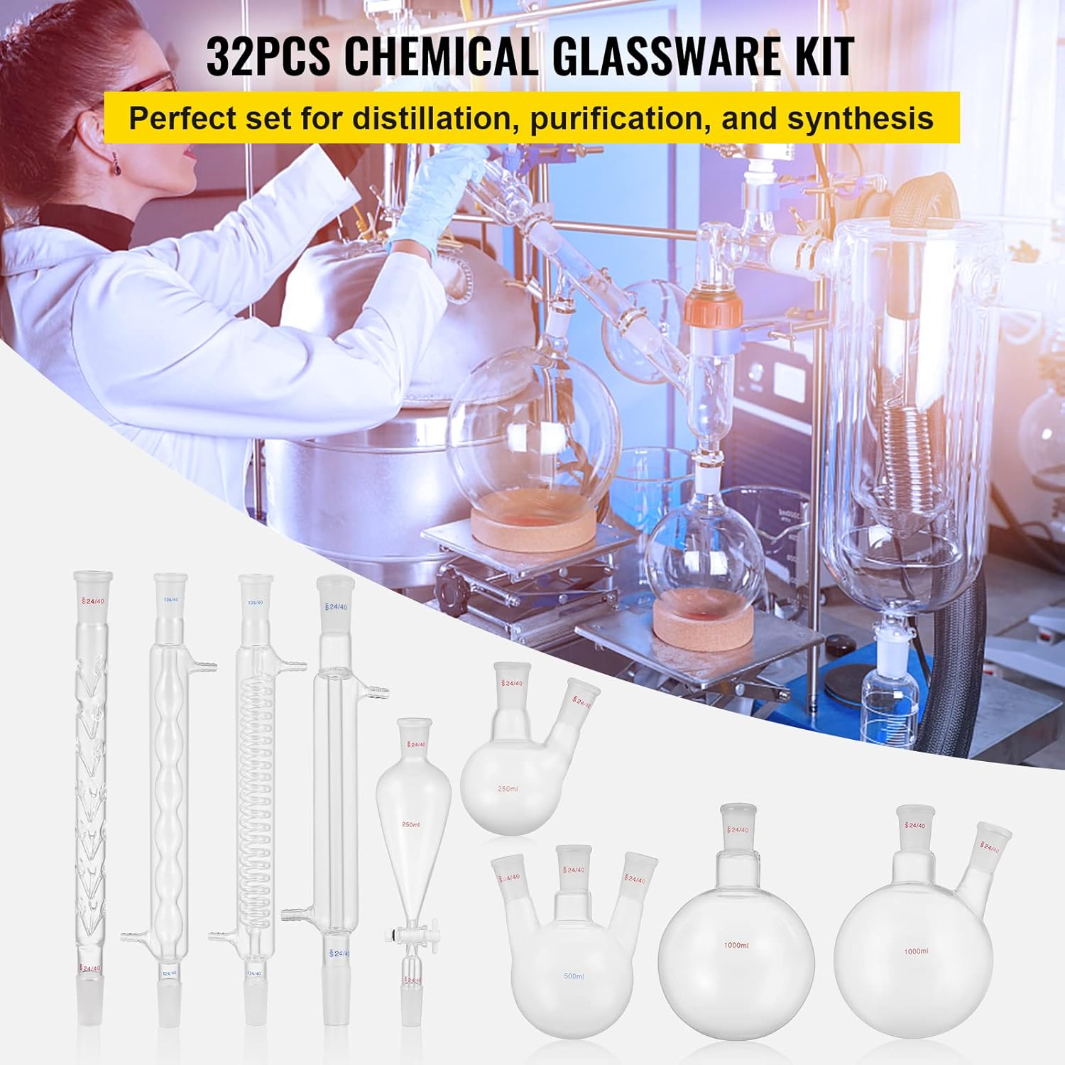 32PCS Chemistry Lab Glassware Kit 250 1000ml K31596