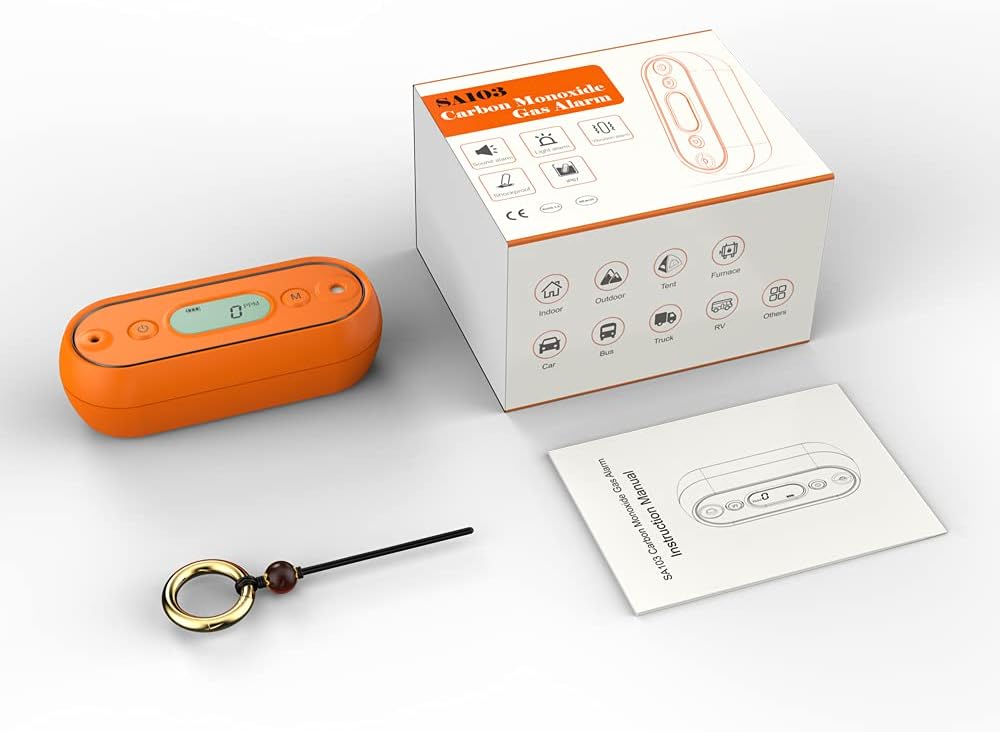 Carbon Monoxide Detector with Visual, Audible, and Vibrating Alerts, Portable CO Monitor, IP67 Waterproof, Battery Operated V203