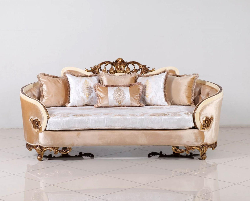 Beige & Gold Wood Trim Sofa L170660