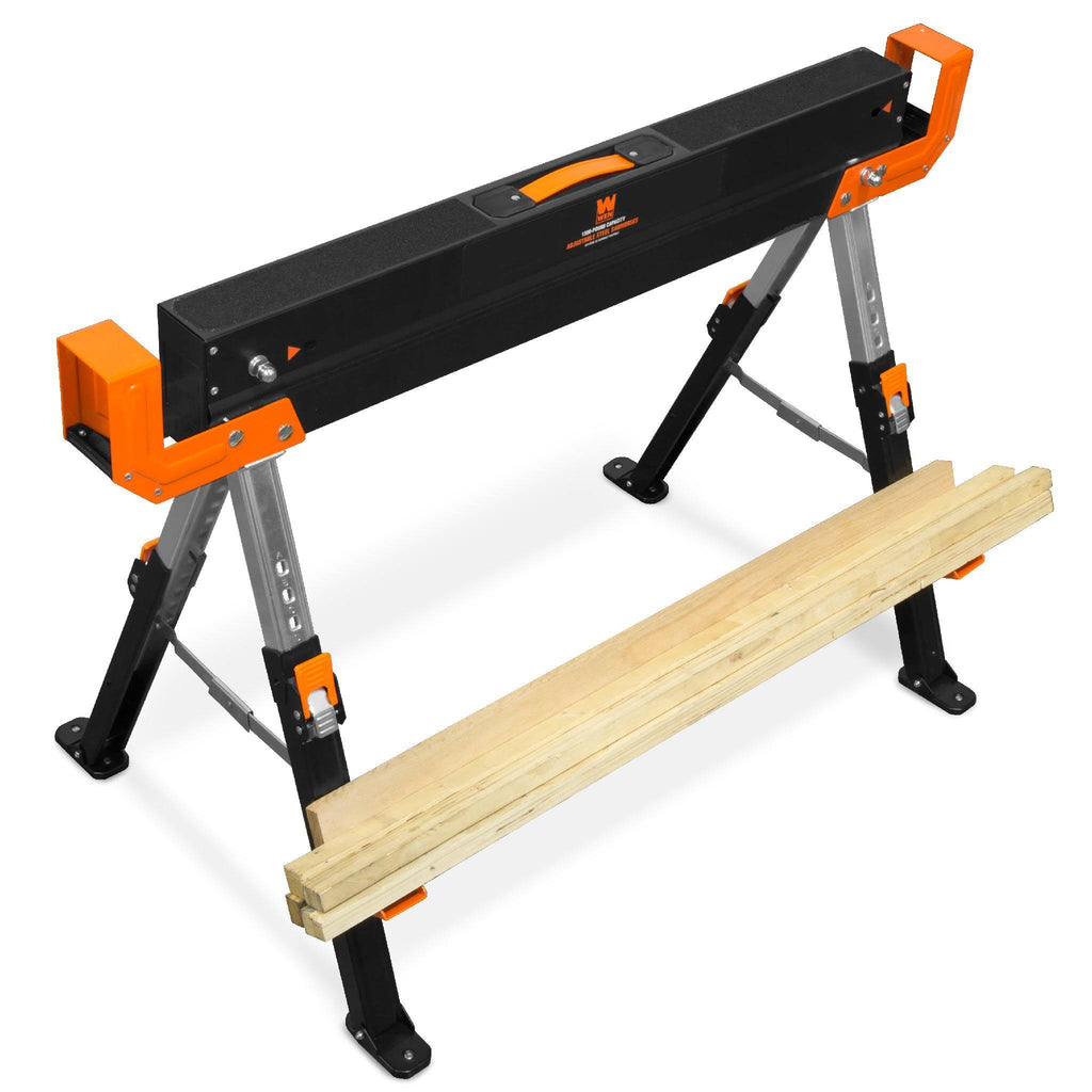 1300-Pound Capacity Height Adjustable Folding Steel Saw Horse, Two Pack T43670