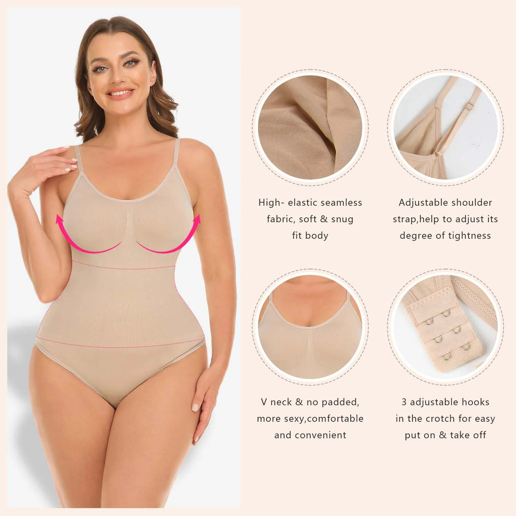 3 Packs Women Slimming Bodysuits Shapewear Tops Tummy Control Thong Body Shaper Spaghetti Strap Camisole B4850