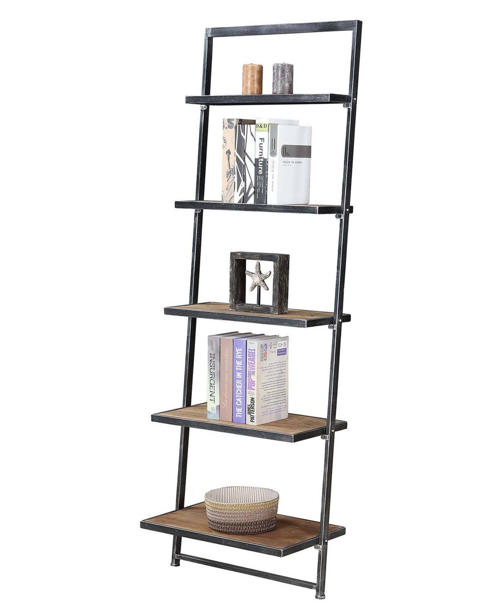 5 Tier Black Ladder Bookcase Shelf E770