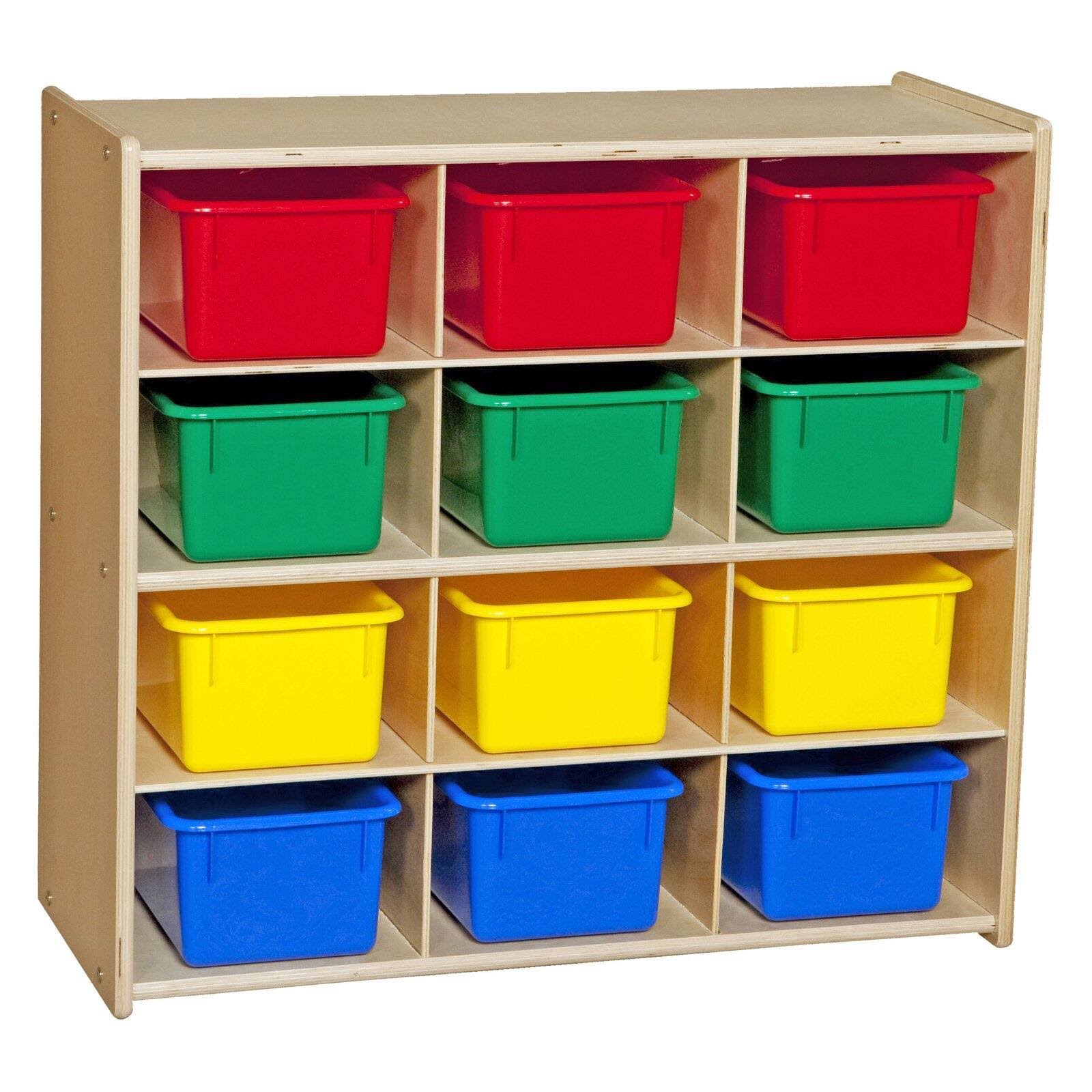 12-Cubby Baltic Birch Storage Unit with Colorful Tubs I1662