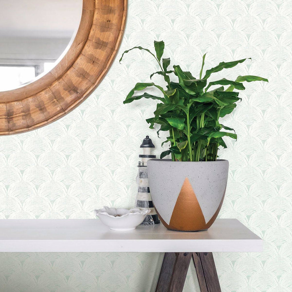 Teal Scalloped Wallpaper B91479