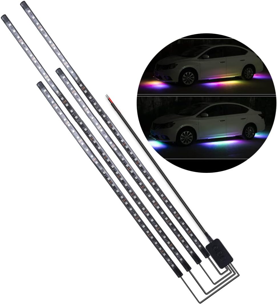 Decorative Neon Light Strip Set for Car, Pickup Truck, Van, SUV (4Pcs Under Glow LED Lighting Strip 23.62x35.43 inch) Pack of 2 F953178
