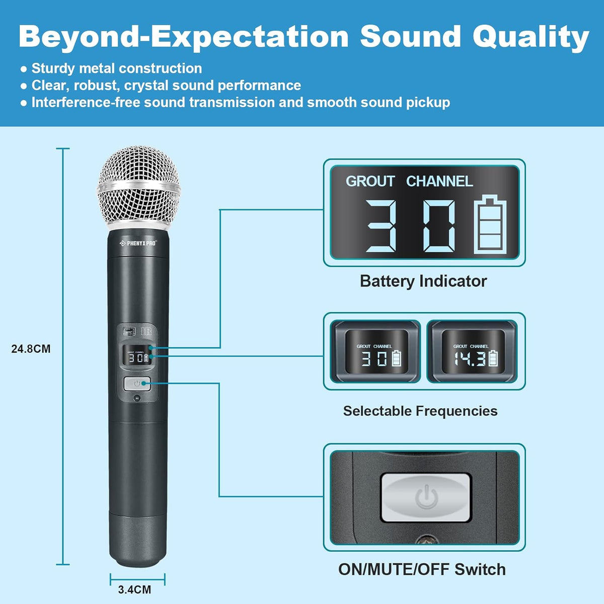 Dual Handheld Wireless Microphone System, 2x100 Channels C970223