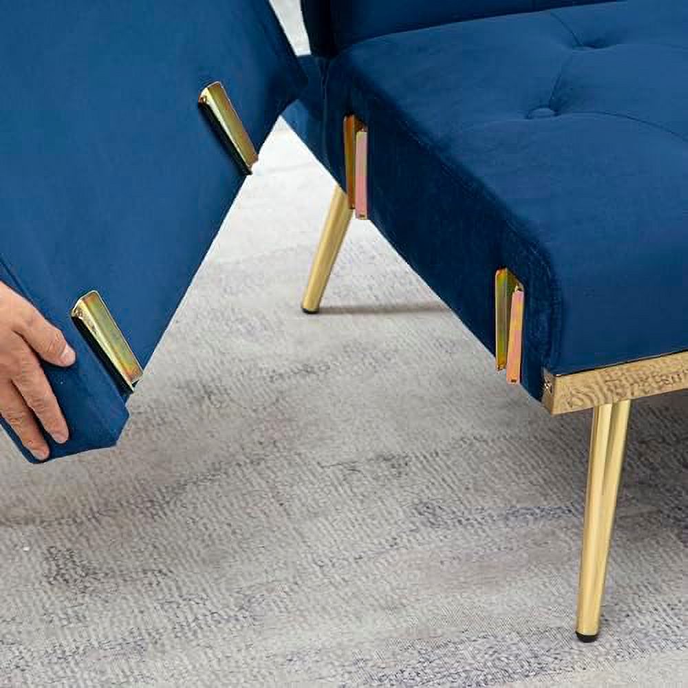 Blue Velvet Convertible Sofa Bed with 2 Pillows I34434