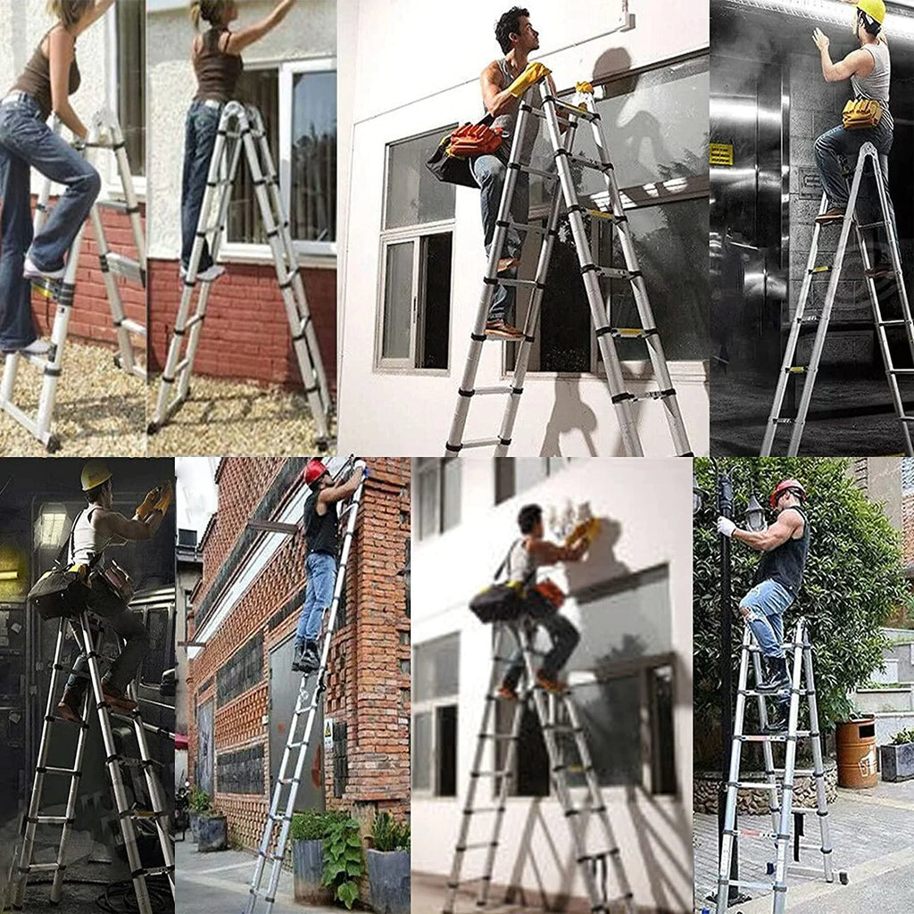 Telescoping Ladder 12.5 FT Aluminum Lightweight Compact Ladder with Stabilizer Bar, 330lb Load Capacity V9565