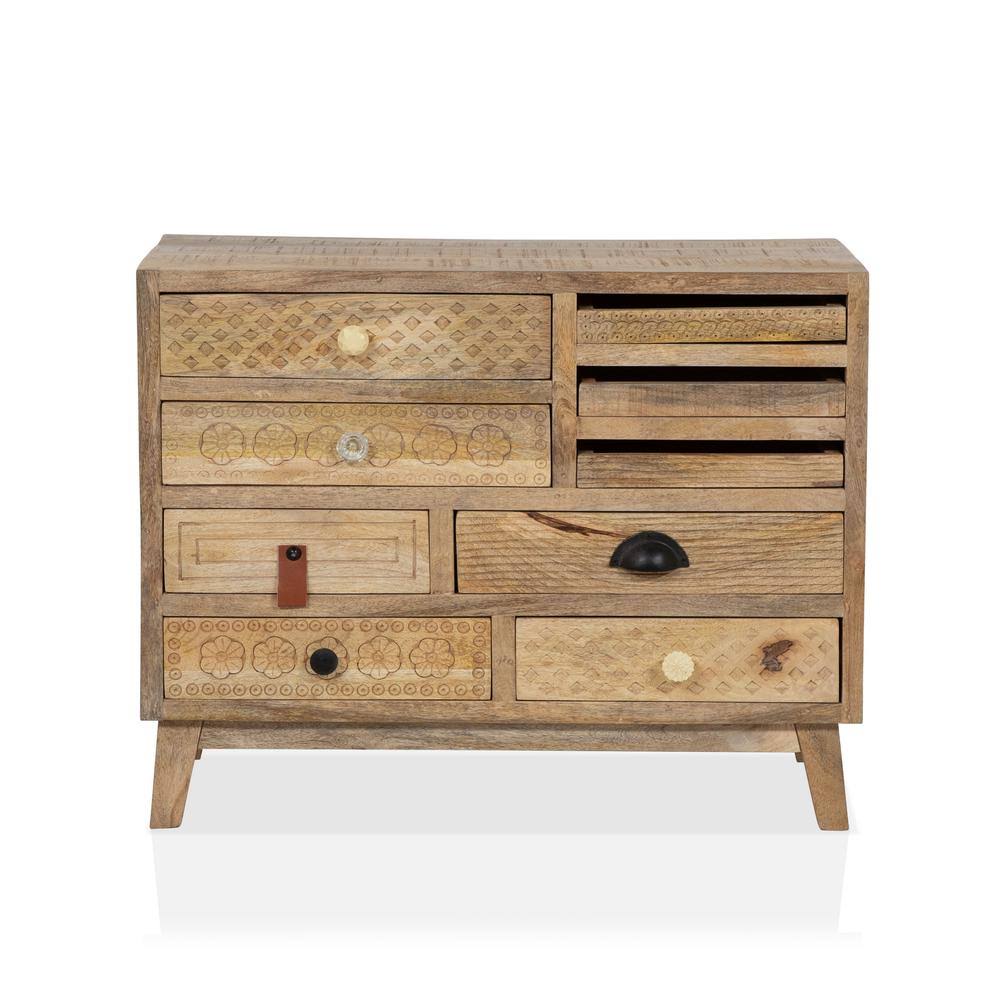 Natural Mango Wood 9-Drawer Accent Cabinet Z8194