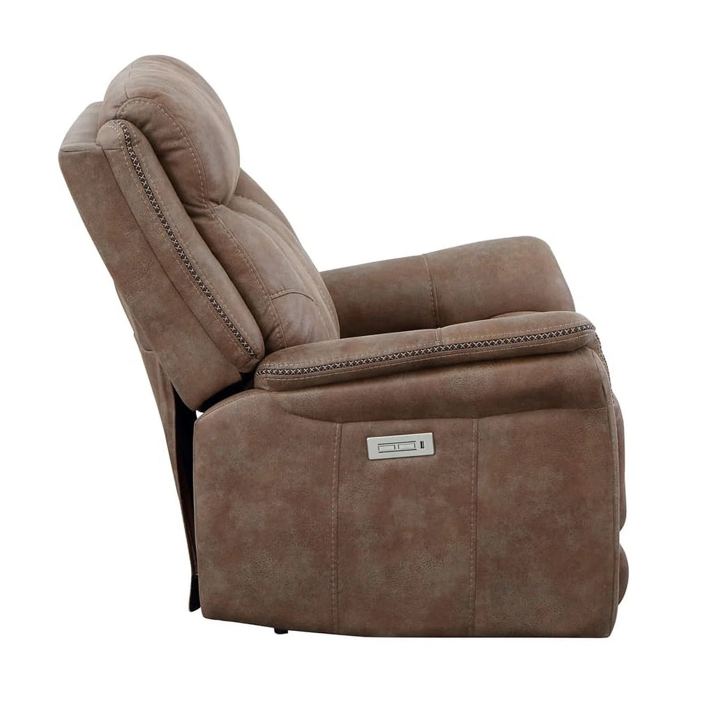 Camel Brown Polyester Faux Suede Leather Power Recliner D9441