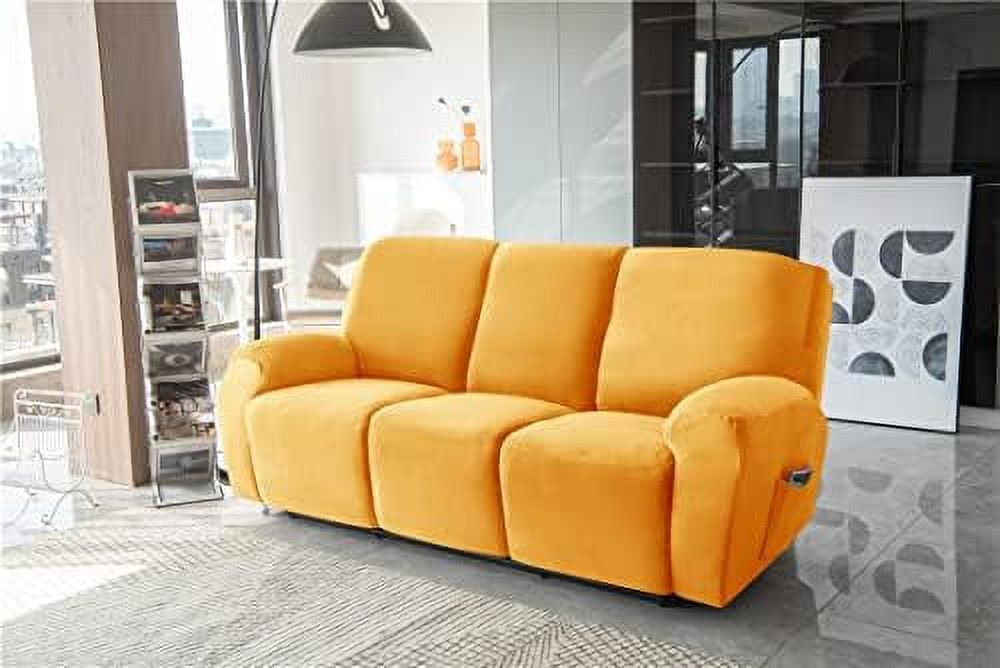 Velvet Recliner Sofa Slipcover 8 Pieces with Side Pocket K131208