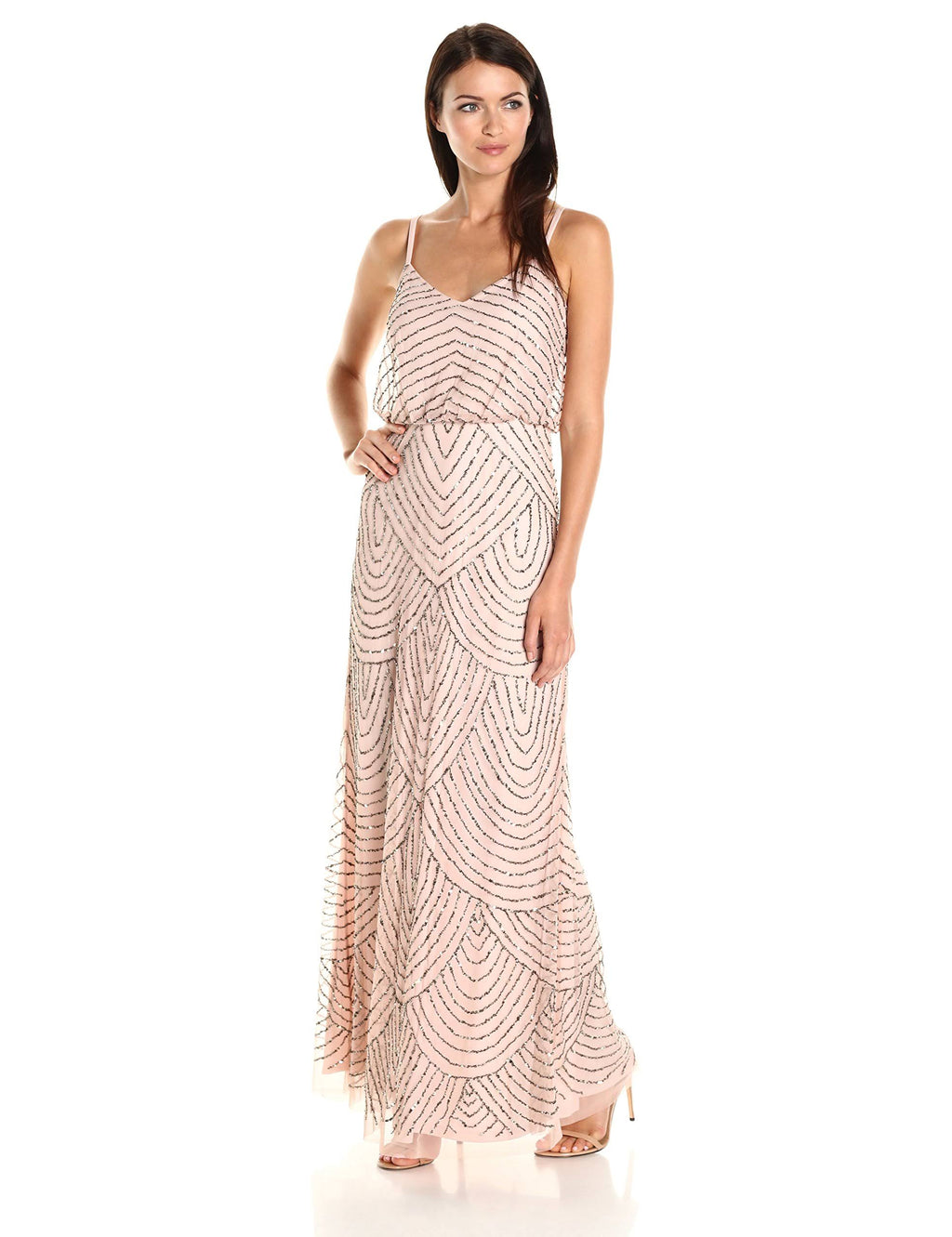 Beaded Blouson Gown, Blush Gold, Size: 16 Y23611