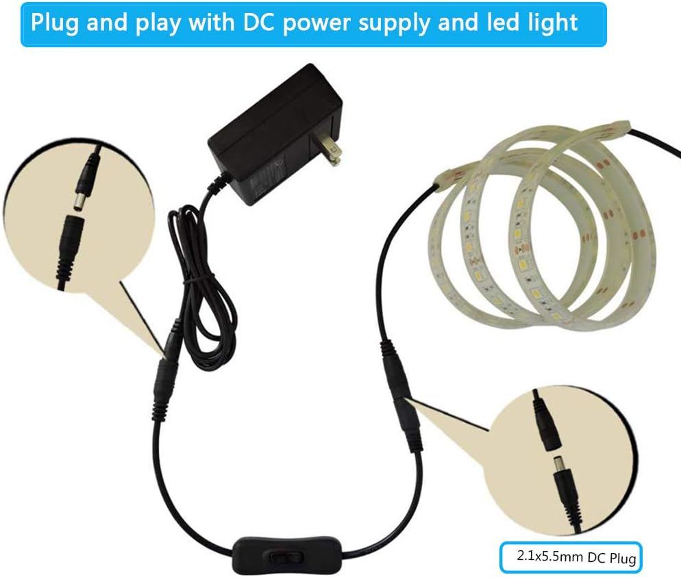 LED Strip Switch Connector with 3 x 12V Inline Switch, 3 x Female DC Power Jack, 3 x Adhesive Tape K75606