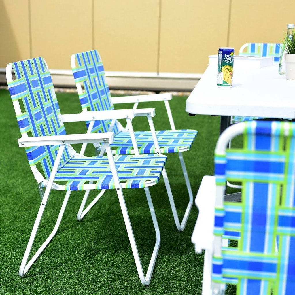 6 Pcs Folding Beach Chair Camping Lawn Chair Blue P56344