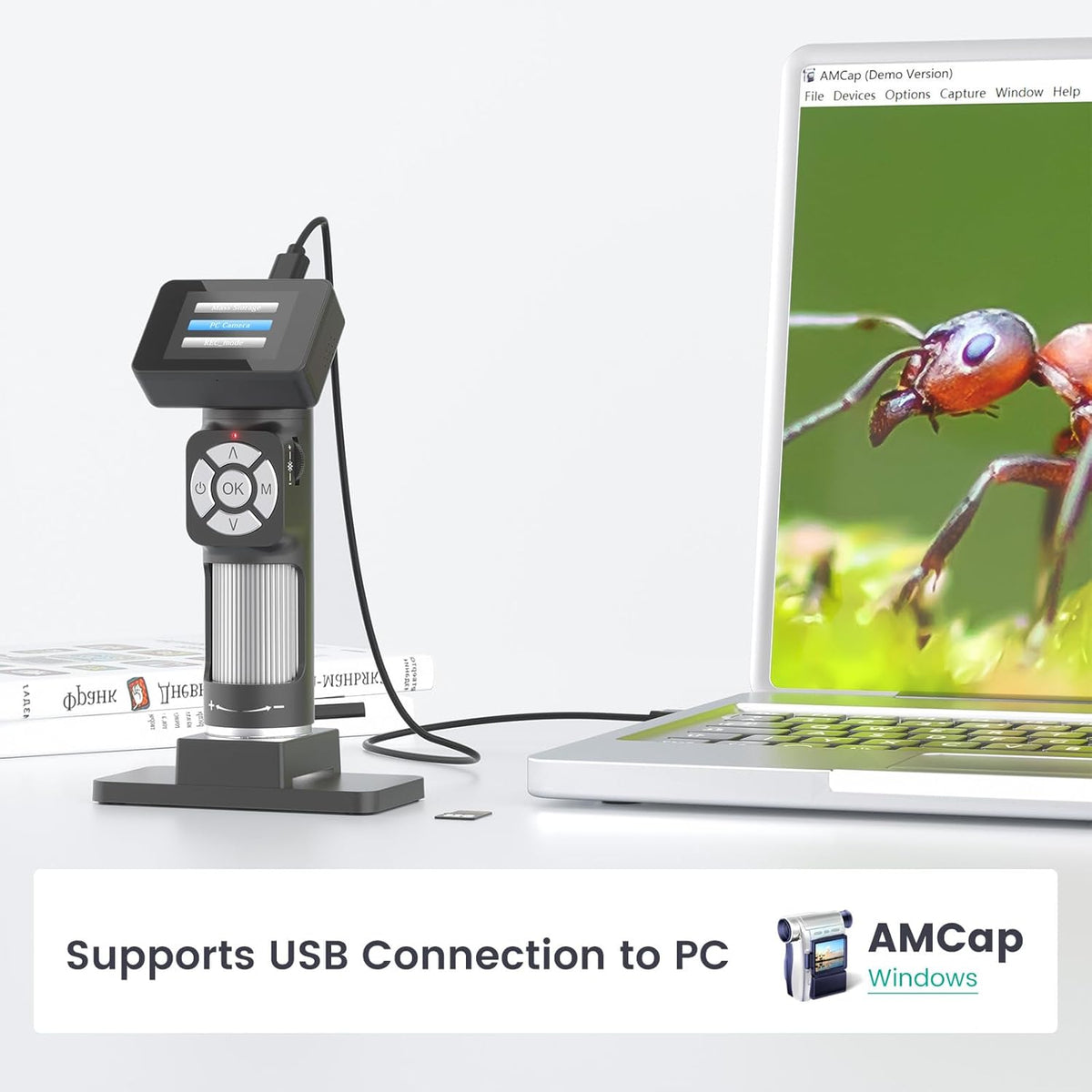 Portable Pocket Microscope Kit with 2" LCD Screen, 500X, 8 Adjustable LED Lights, 32GB SD Card V8664