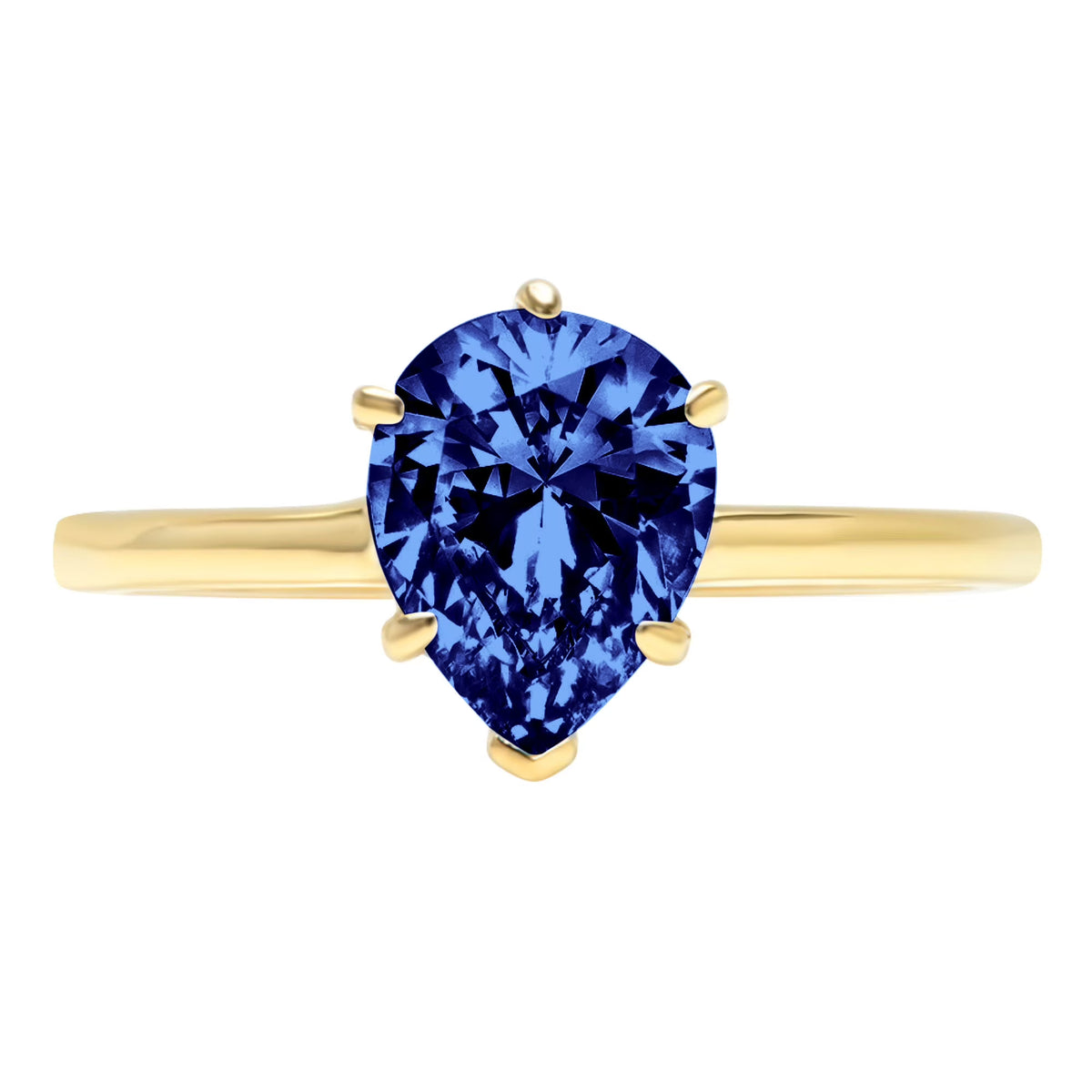 Pear Cut Blue Simulated Tanzanite 18k Yellow Gold Solitaire Ring Size 3.5 M787