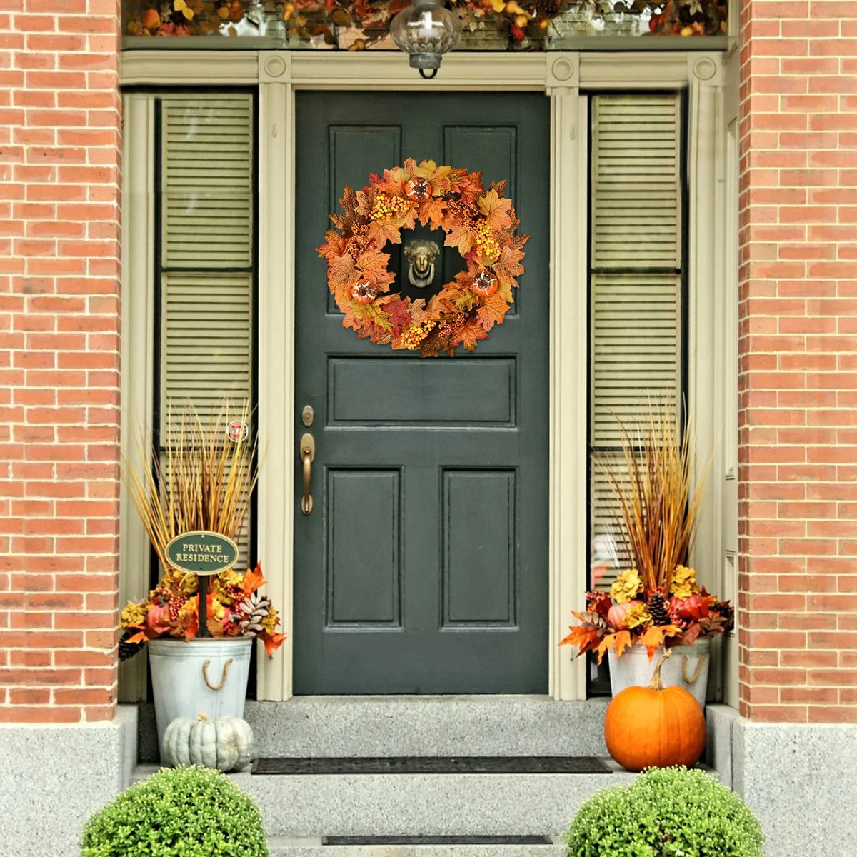 Artificial Hanging Maple Leaf Wreath with Pumpkin and Berry Z199805
