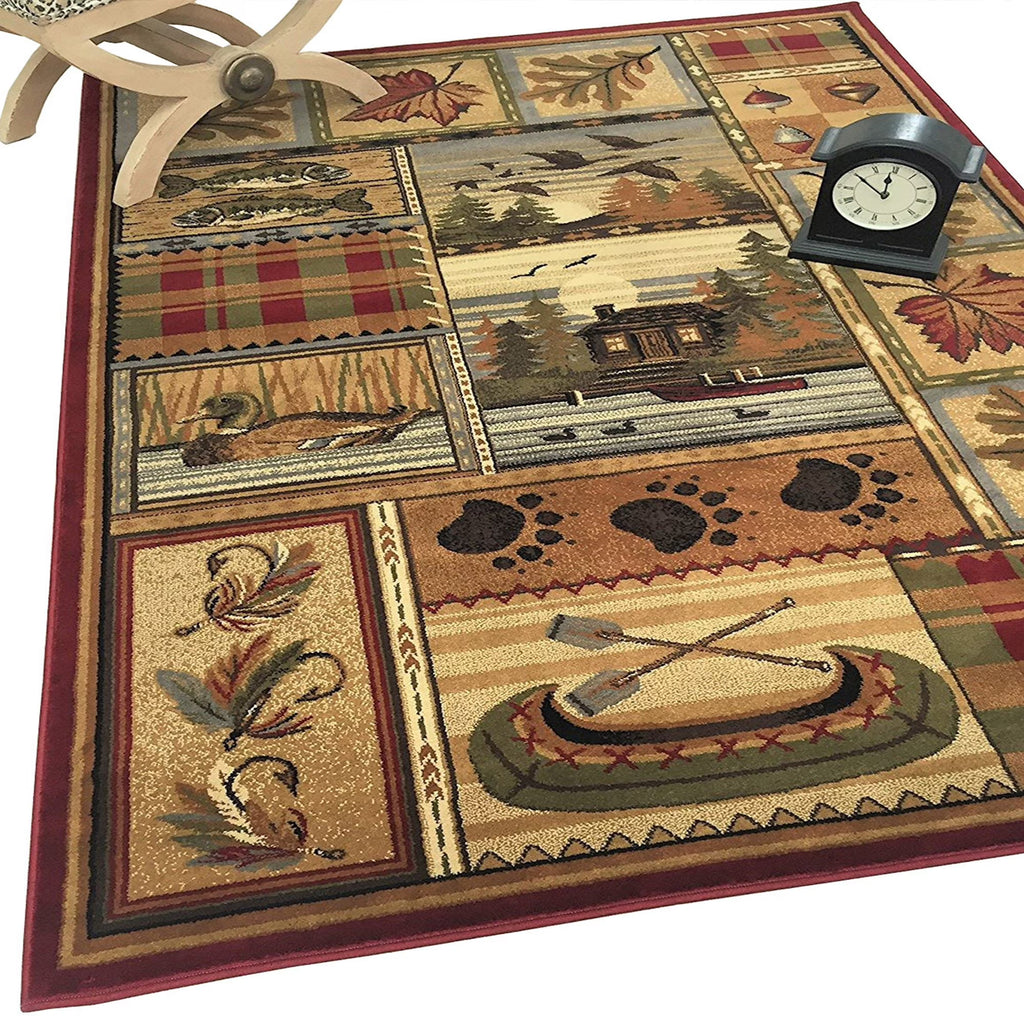 Beige/Multicolor Cabin Area Rug V3930