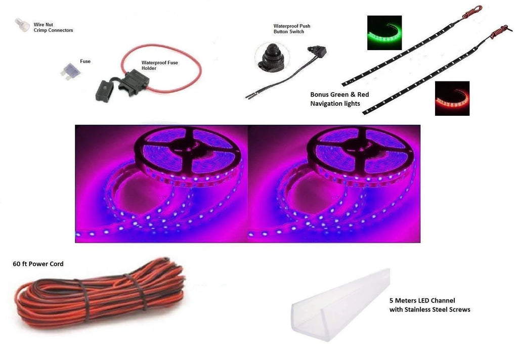 Black Light Ultraviolet (UV) LED Under Deck Lighting DIY Kit with Red & Green Navigation Lights M605743