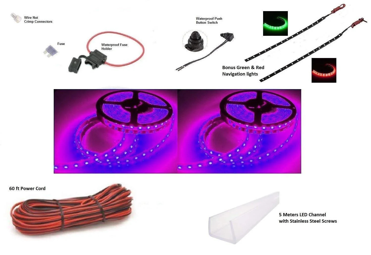 Black Light Ultraviolet (UV) LED Under Deck Lighting DIY Kit with Red & Green Navigation Lights M605743
