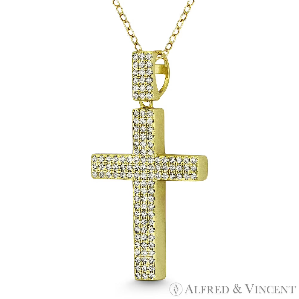CZ Crystal Pave Christian Pendant & Chain Necklace in .925 Sterling Silver B5566
