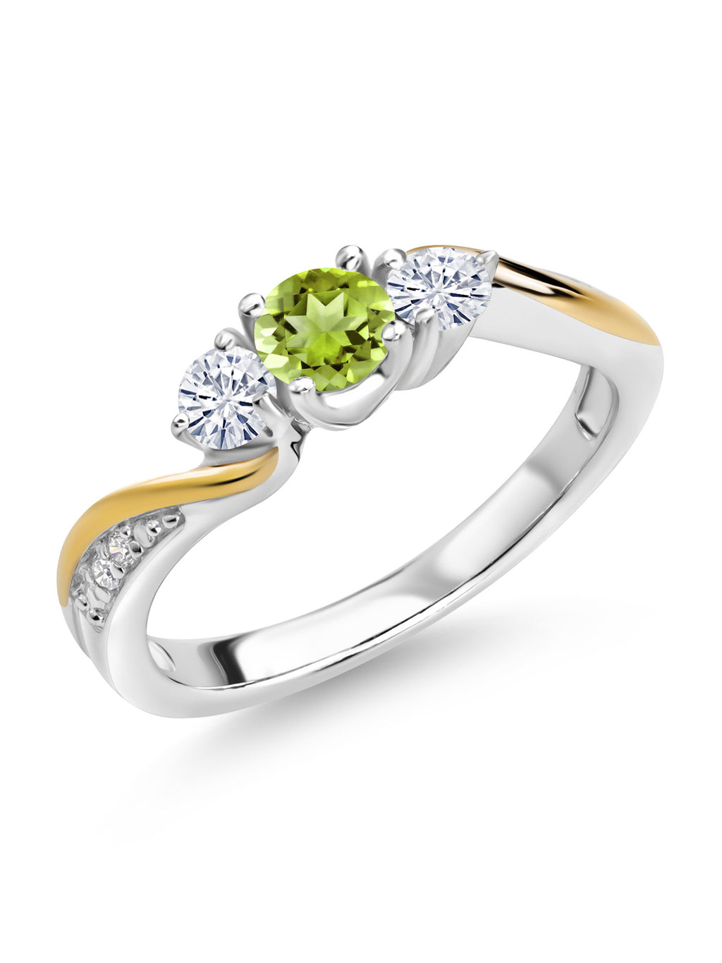 925 Silver 10K Yellow Gold Green Peridot White Moissanite White Lab Grown Diamond 3 Stone Engagement Ring S980