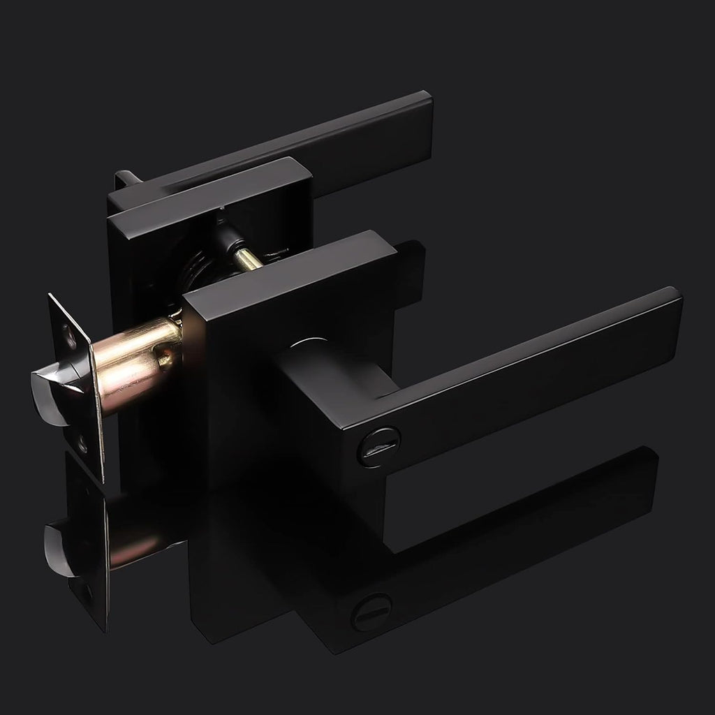 Matte Black Square Privacy Door Levers, Keyless Interior Door Handles Z9017