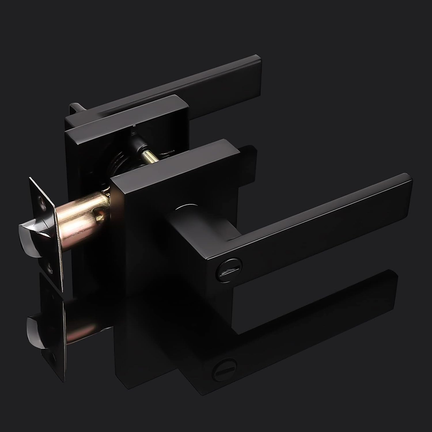 Matte Black Square Privacy Door Levers, Keyless Interior Door Handles Z9017