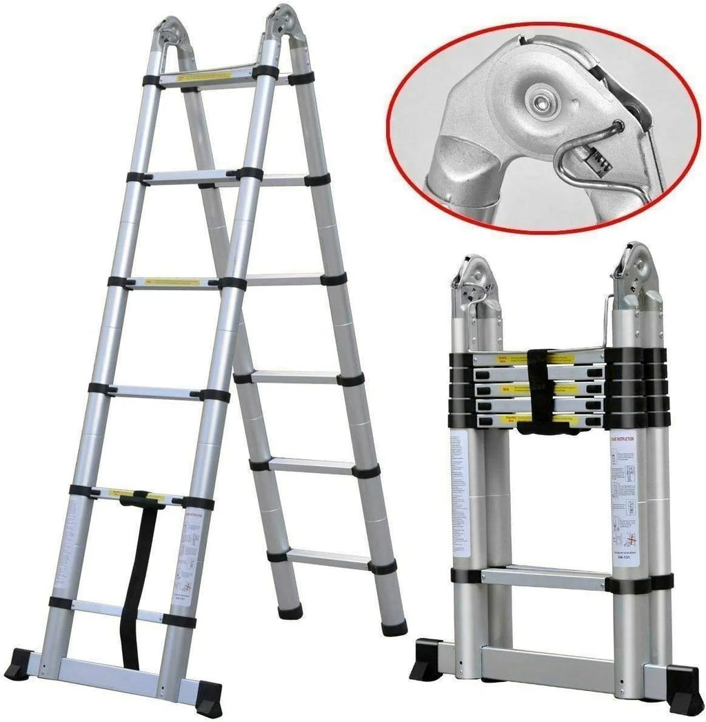 Telescoping Ladder 12.5 FT Aluminum Lightweight Compact Ladder with Stabilizer Bar, 330lb Load Capacity V9565