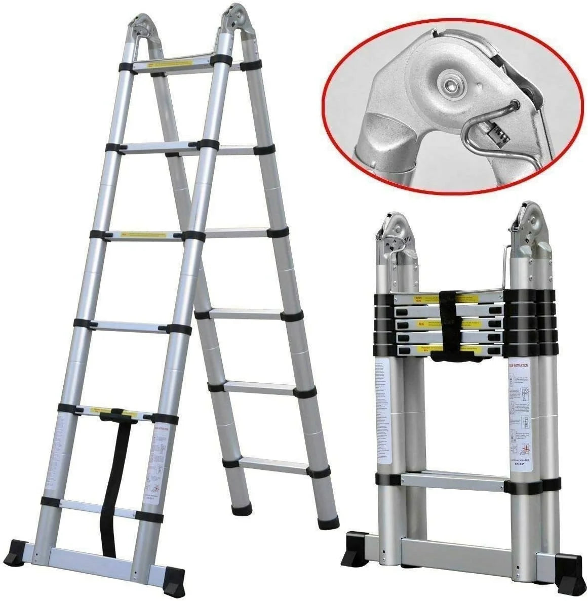 Telescoping Ladder 12.5 FT Aluminum Lightweight Compact Ladder with Stabilizer Bar, 330lb Load Capacity V9565