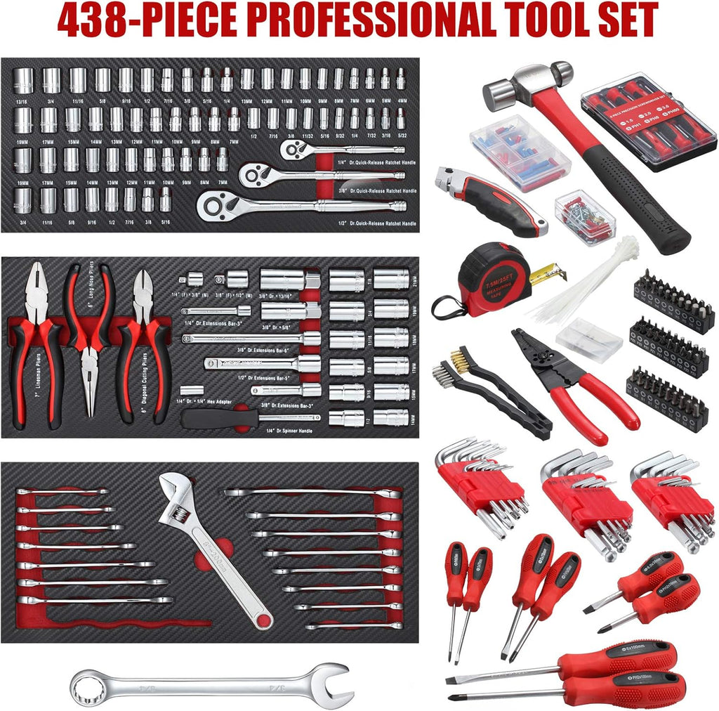 438-Piece Mechanics Tool Set with 3-Drawer Metal Box P242