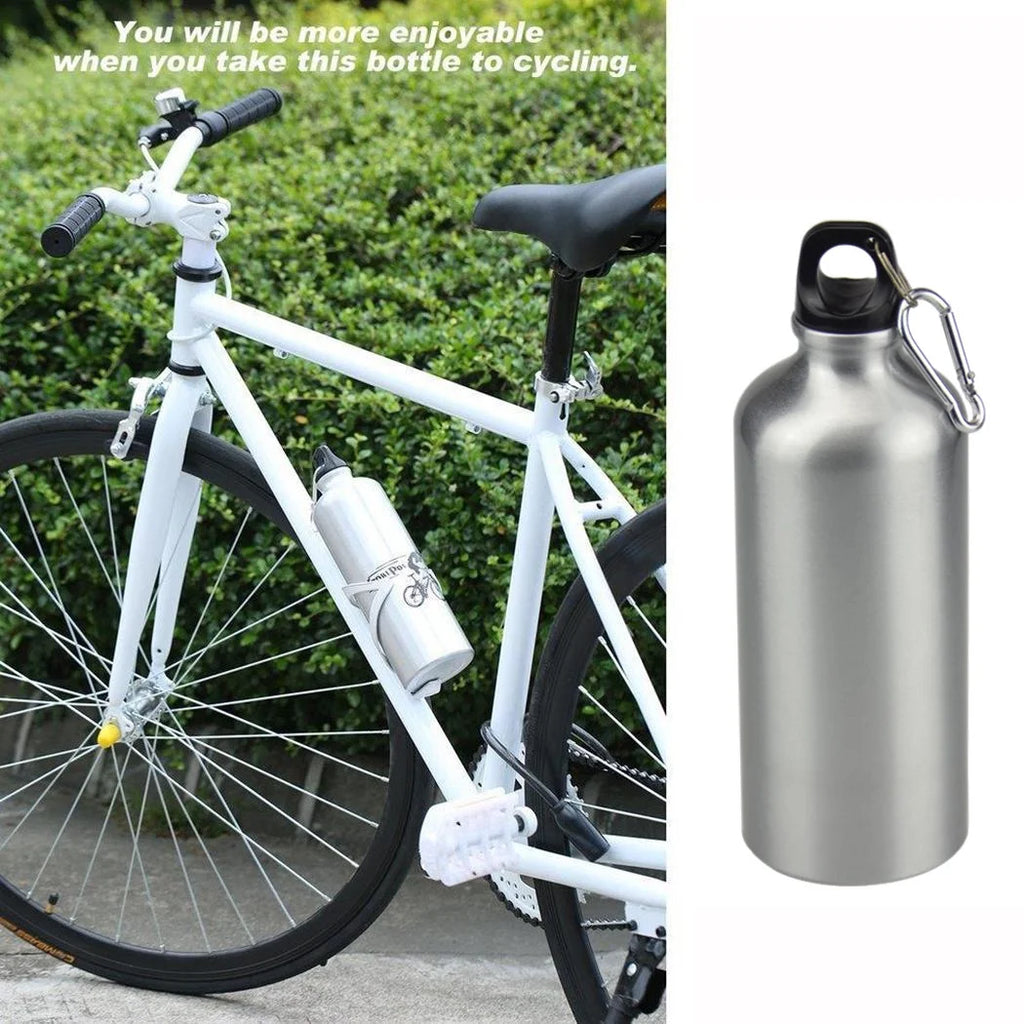 5pcs 600ml Aluminum Water Bottles Silver with Carabiner Hook A316