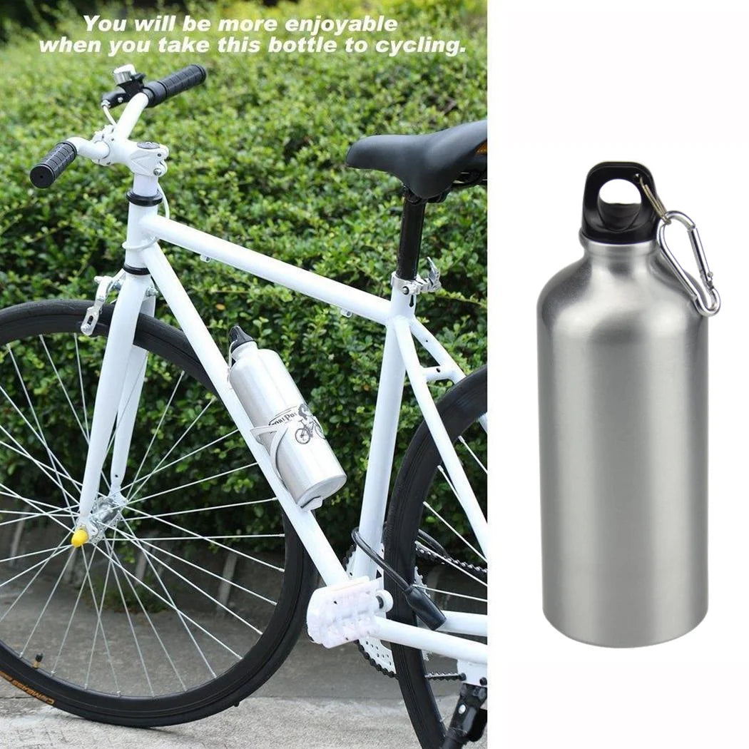 5pcs 600ml Aluminum Water Bottles Silver with Carabiner Hook A316