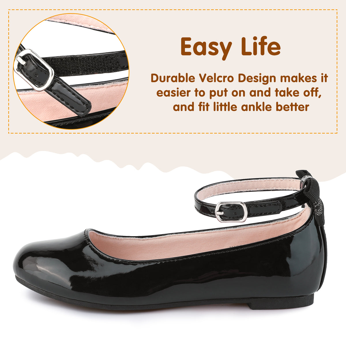 Black Mary Jane Flats Shoes V2843