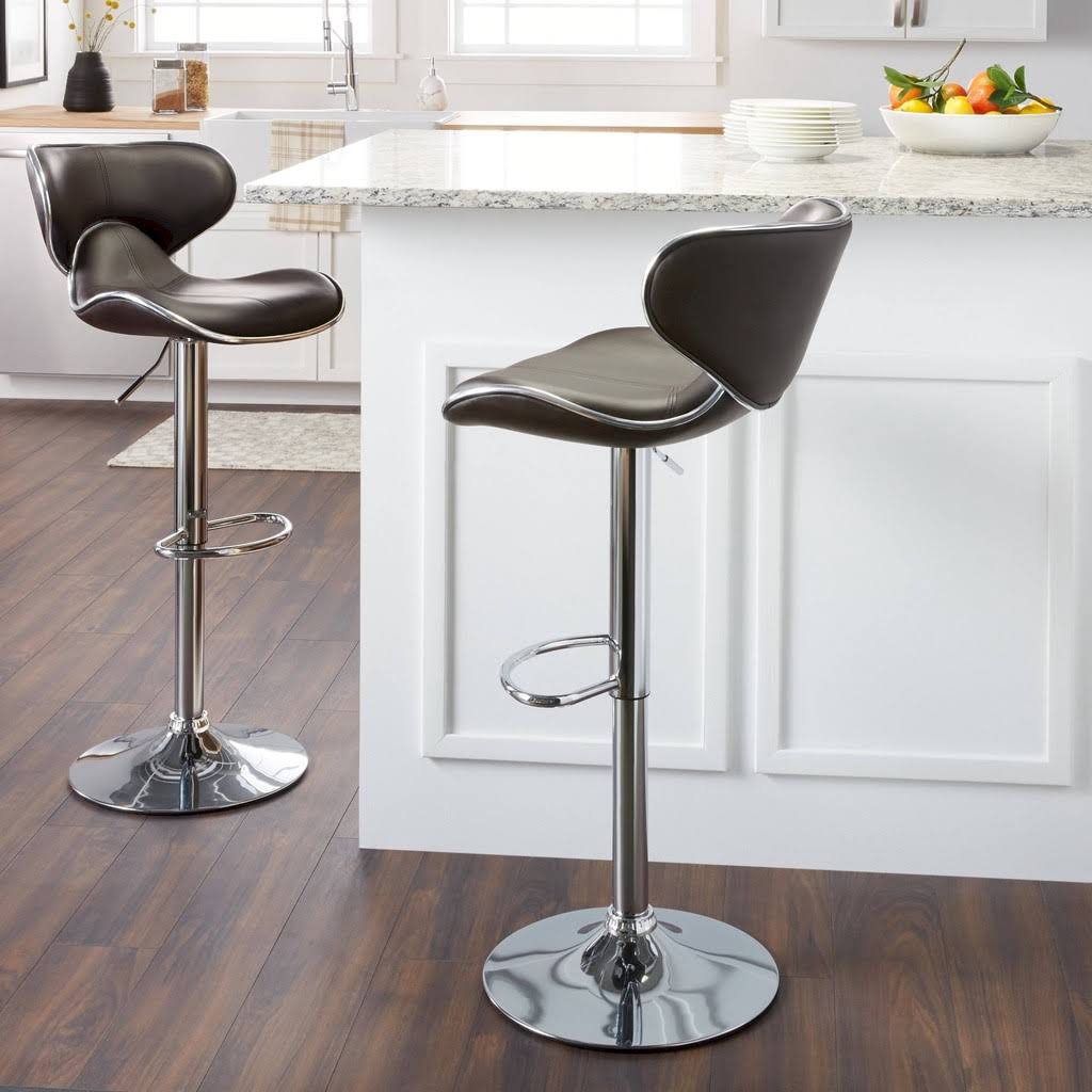 Leatherette Adjustable Swivel Barstool Set of 2 Silver Z584
