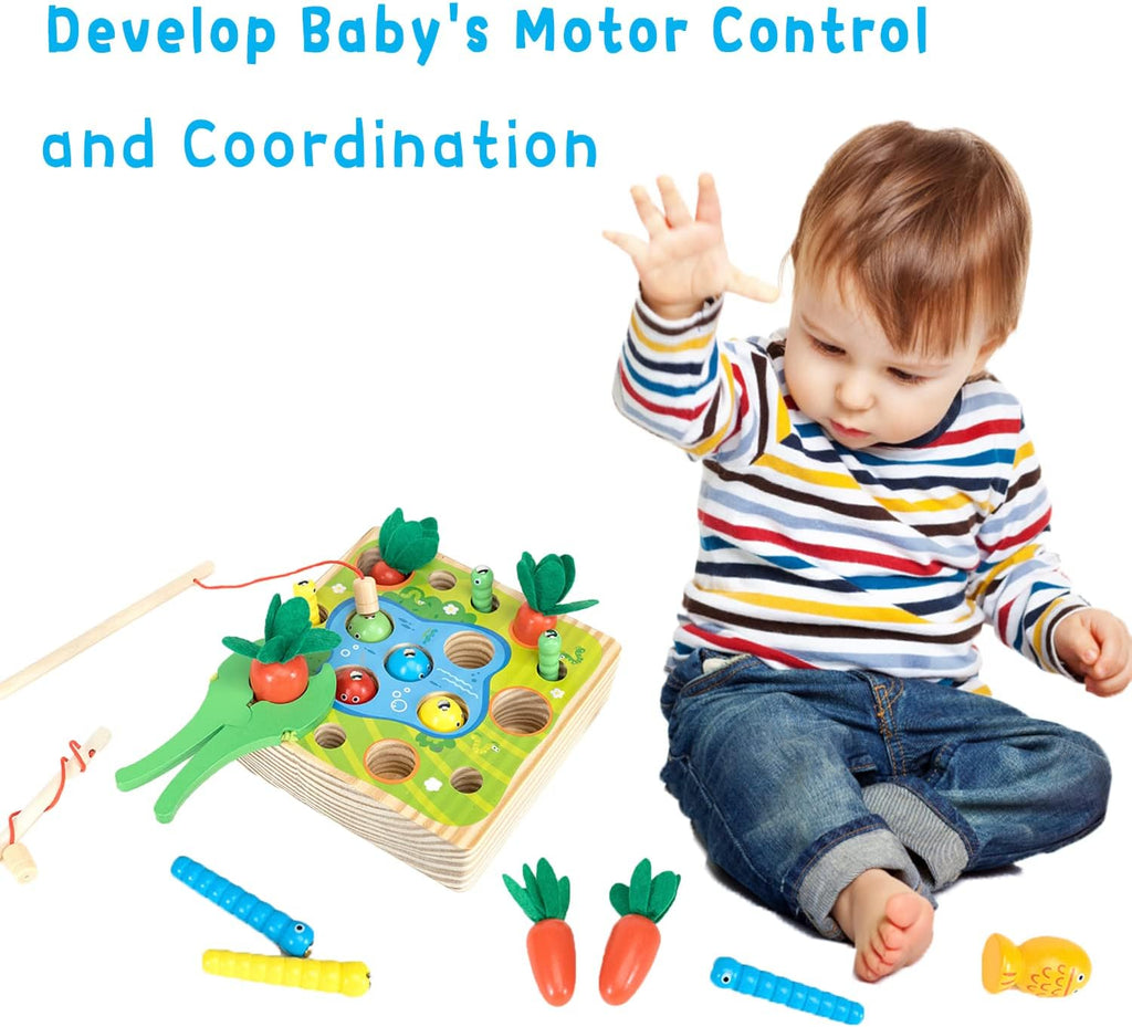 Montessori Wooden Toys Carrot Harvest Magnetic Fishing Game Q450