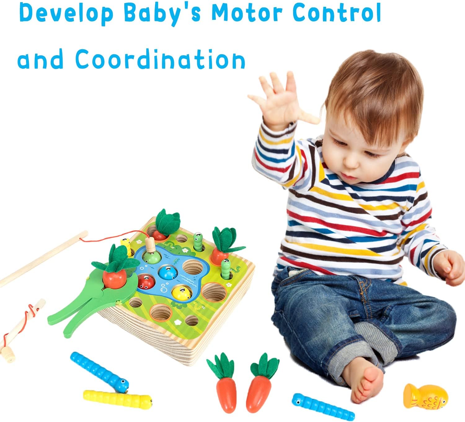 Montessori Wooden Toys Carrot Harvest Magnetic Fishing Game Q450