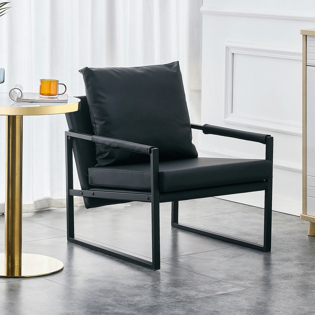 Black PU Leather Accent Armchair with Metal Frame Y8046