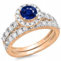 14K Rose Gold Blue Sapphire White Diamond Engagement Ring F347153