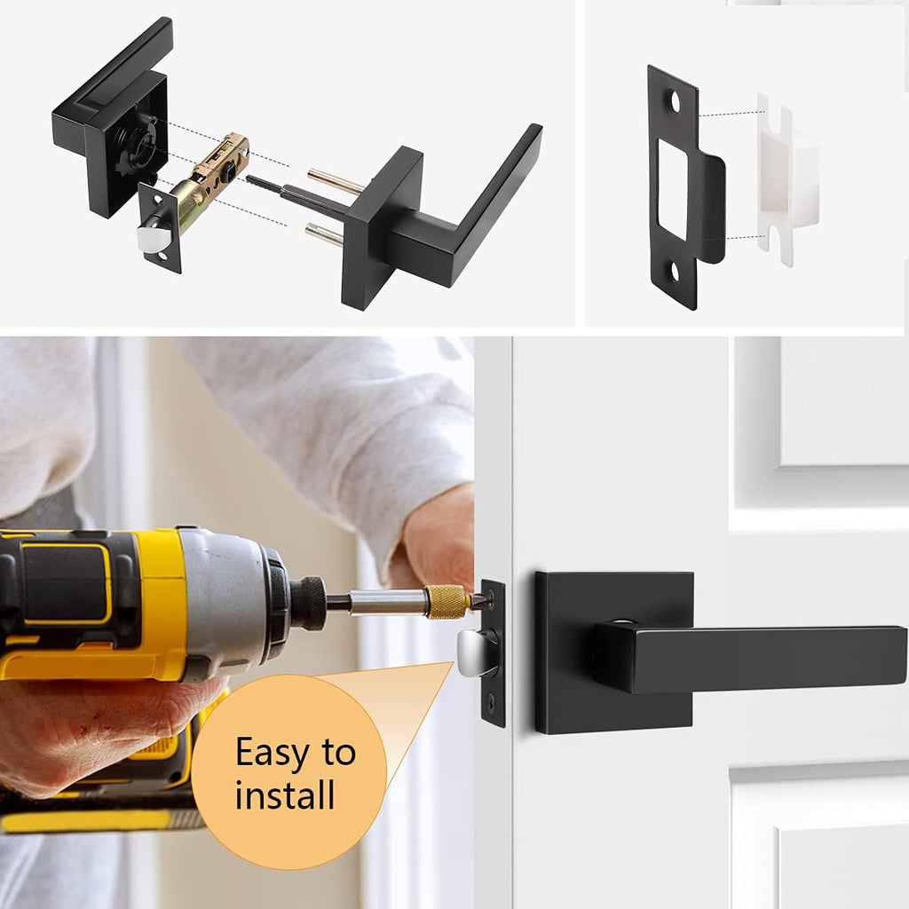 Matte Black Square Privacy Door Levers, Keyless Interior Door Handles Z9017