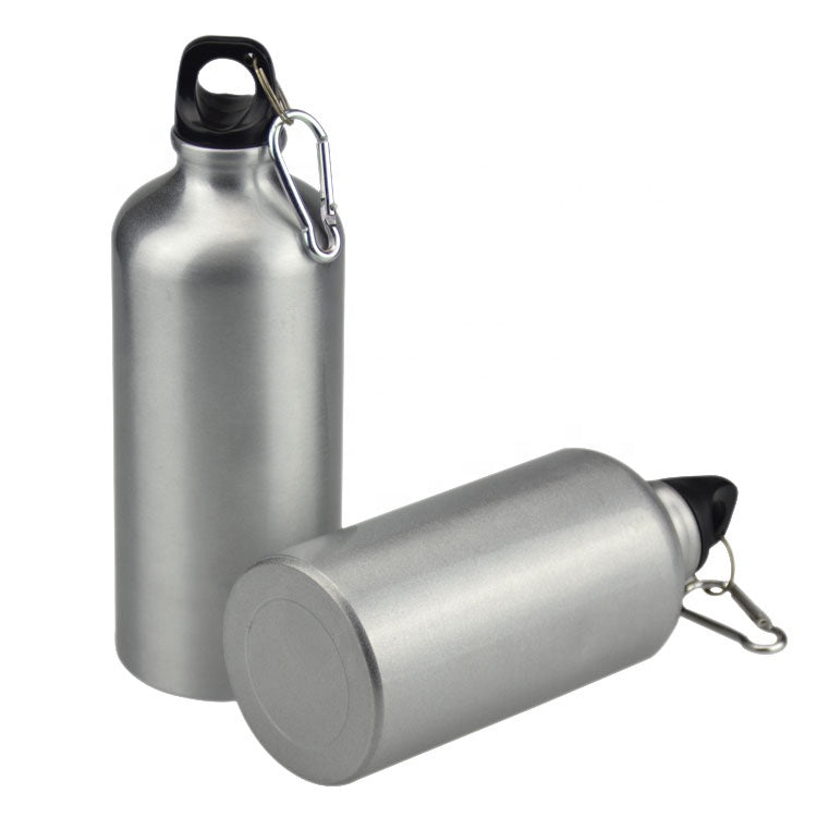 5pcs 600ml Aluminum Water Bottles Silver with Carabiner Hook A316