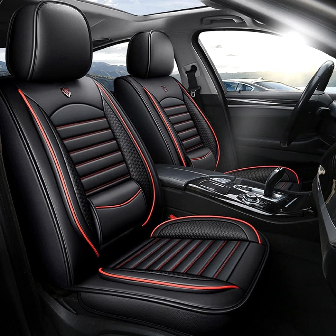 Black-Red Leather Car Seat Cover (2 Pcs in The Front Row) S906359